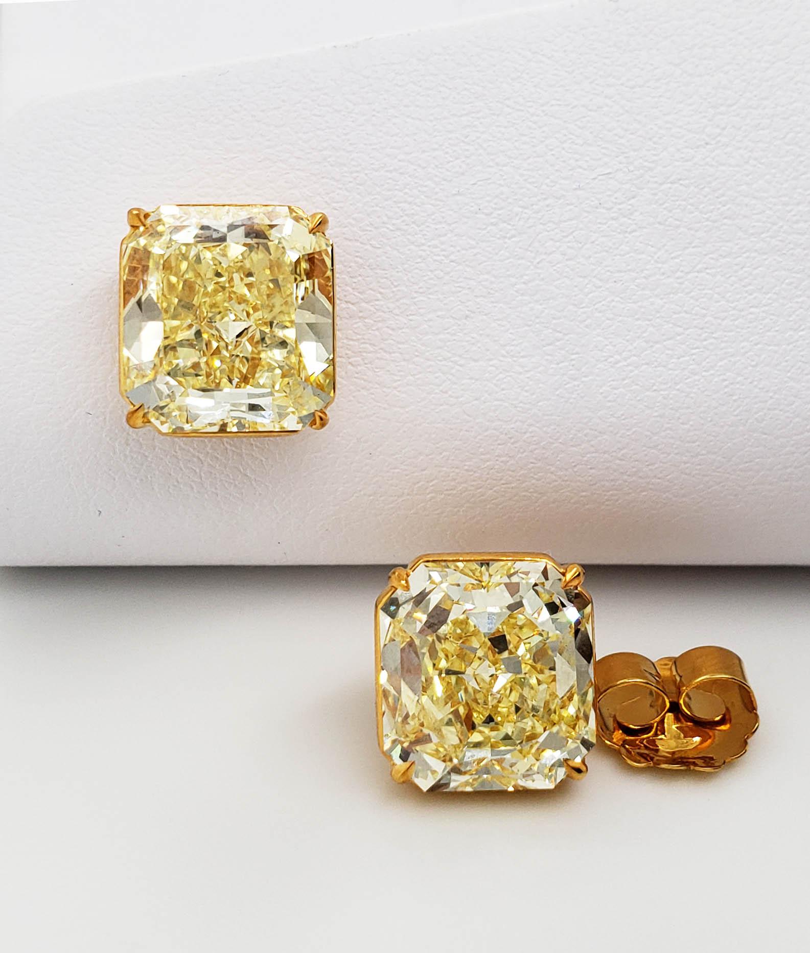 Contemporary Scarselli Stud Earrings 7 carat Yellow Diamond each set in 18k Yellow Gold