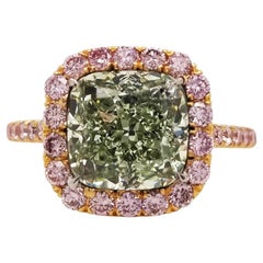 Scarselli Fancy Intense Yellowish-Green 3 Carat Diamond Ring in 18k Gold