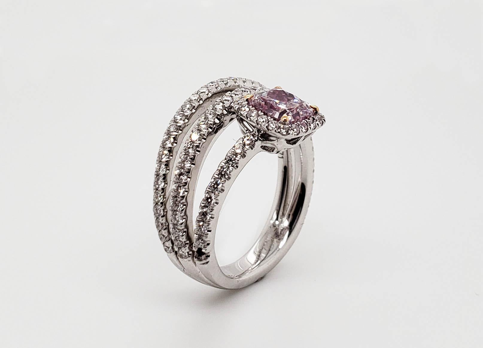 Women's Scarselli Fancy Purple-Pink 1.00 carat Radiant Cut Diamond Engagement Ring 