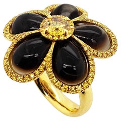 SCARSELLI Bague fleur en or 18 carats avec diamant jaune vif fantaisie et nacre