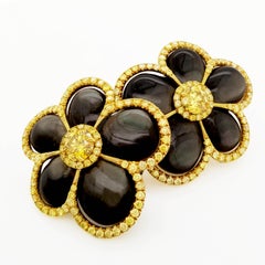 Scarselli Fancy Vivid Yellow Diamonds and Mother of Pearl Earrings in 18k Gold