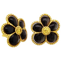 Scarselli Boucles d'oreilles en or 18 carats avec diamants jaunes vifs fantaisie et nacre