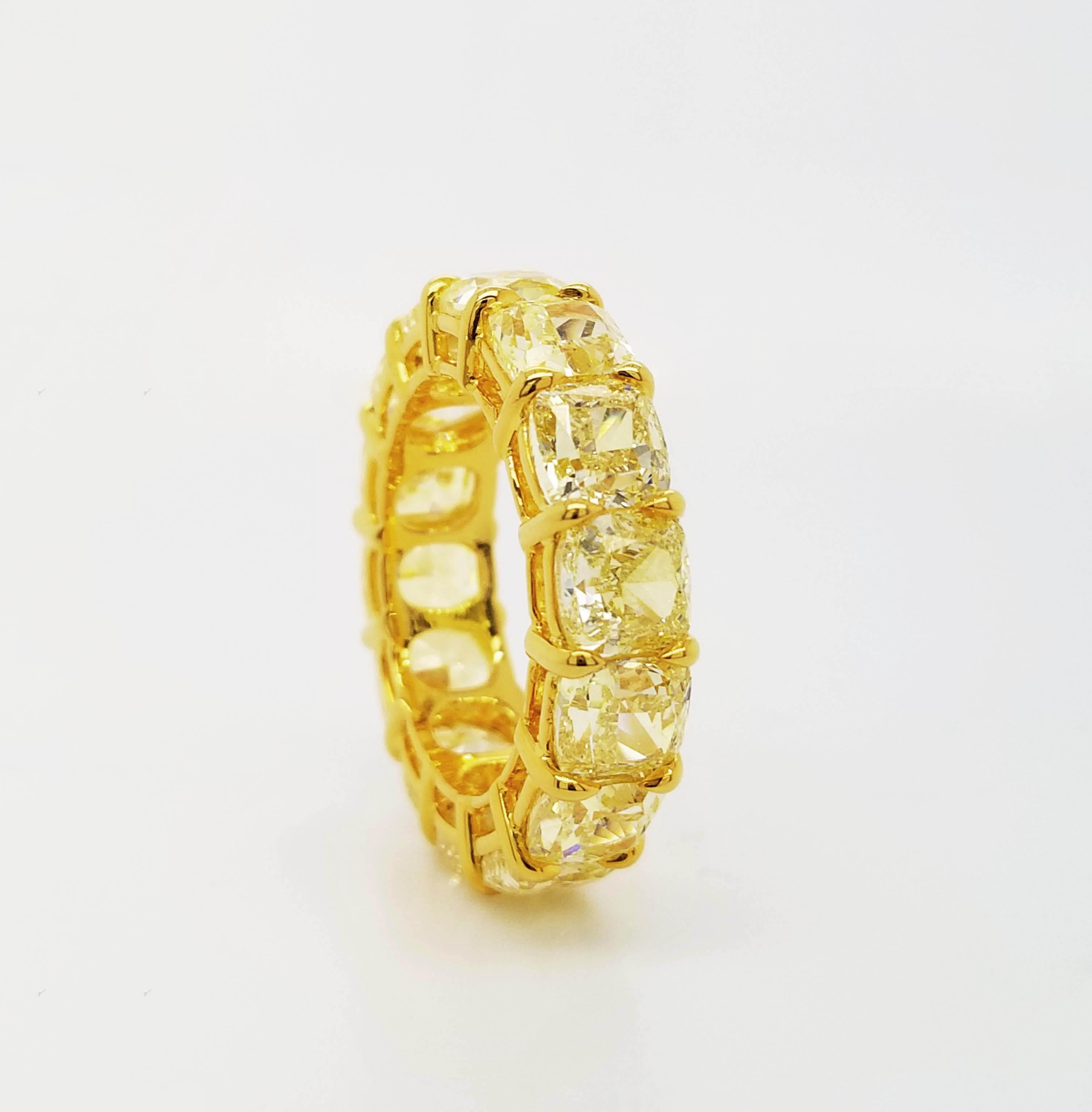 Scarselli Eternity-Ring in 18 Karat Gold mit gelbem Fancy-Diamant im Kissenschliff, GIA zertifiziert 1
