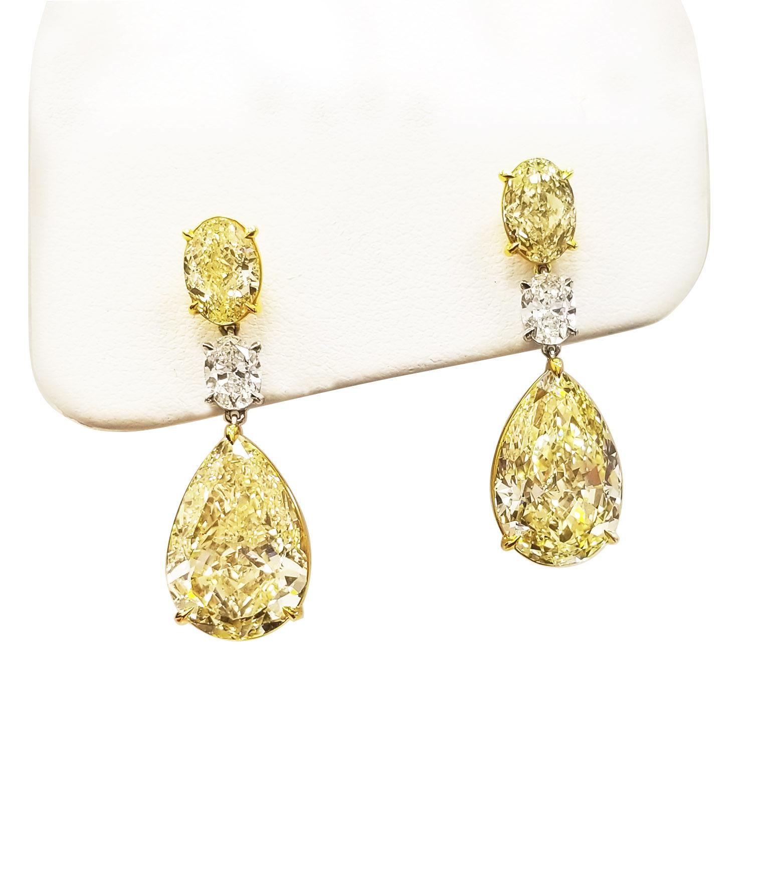 Scarselli Ohrringe mit gelben Fancy-Diamanten 8+ Karat, jedes GIA-zertifiziert (Tropfenschliff) im Angebot