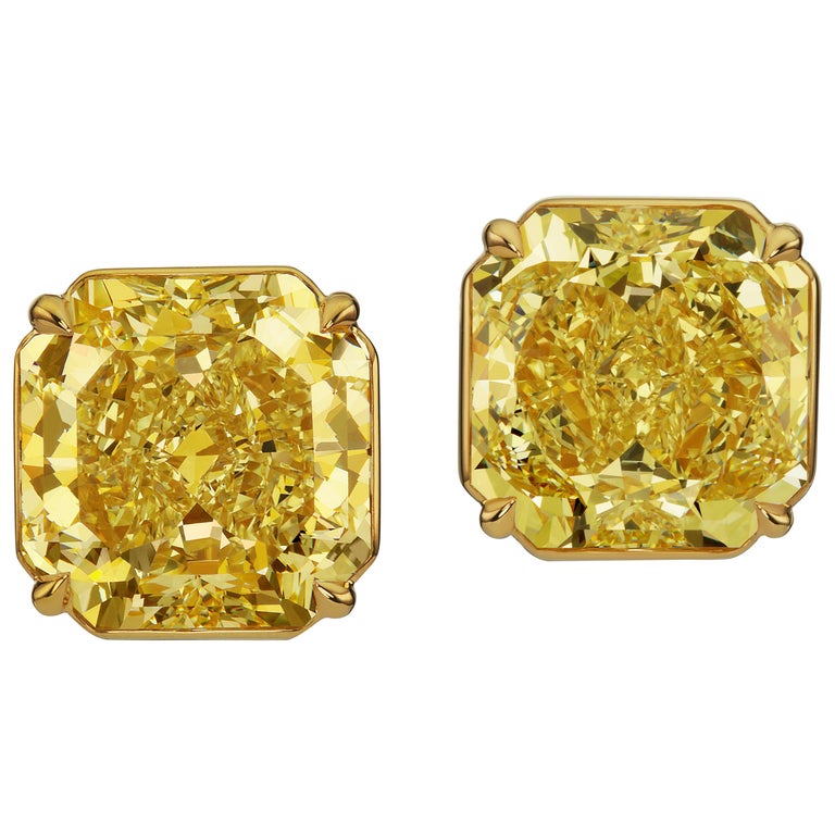 Scarselli Schöner Gelber Radiant-Schliff Diamant Ohrringe 16,75 Karat Gelbgold 1