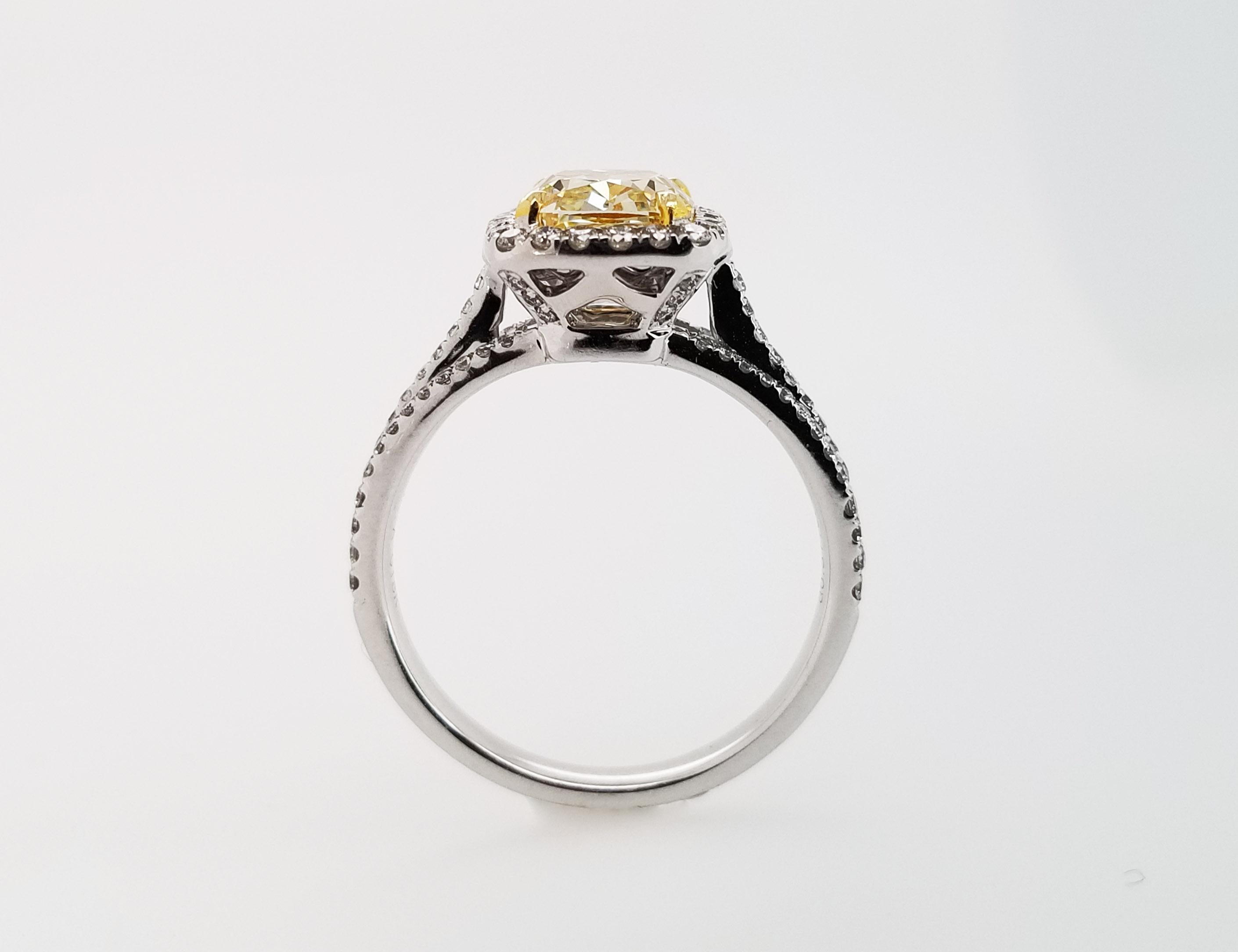 Scarselli GIA 2 Cushion Cut Fancy Yellow Diamond Engagement Ring in 18 Karat 4