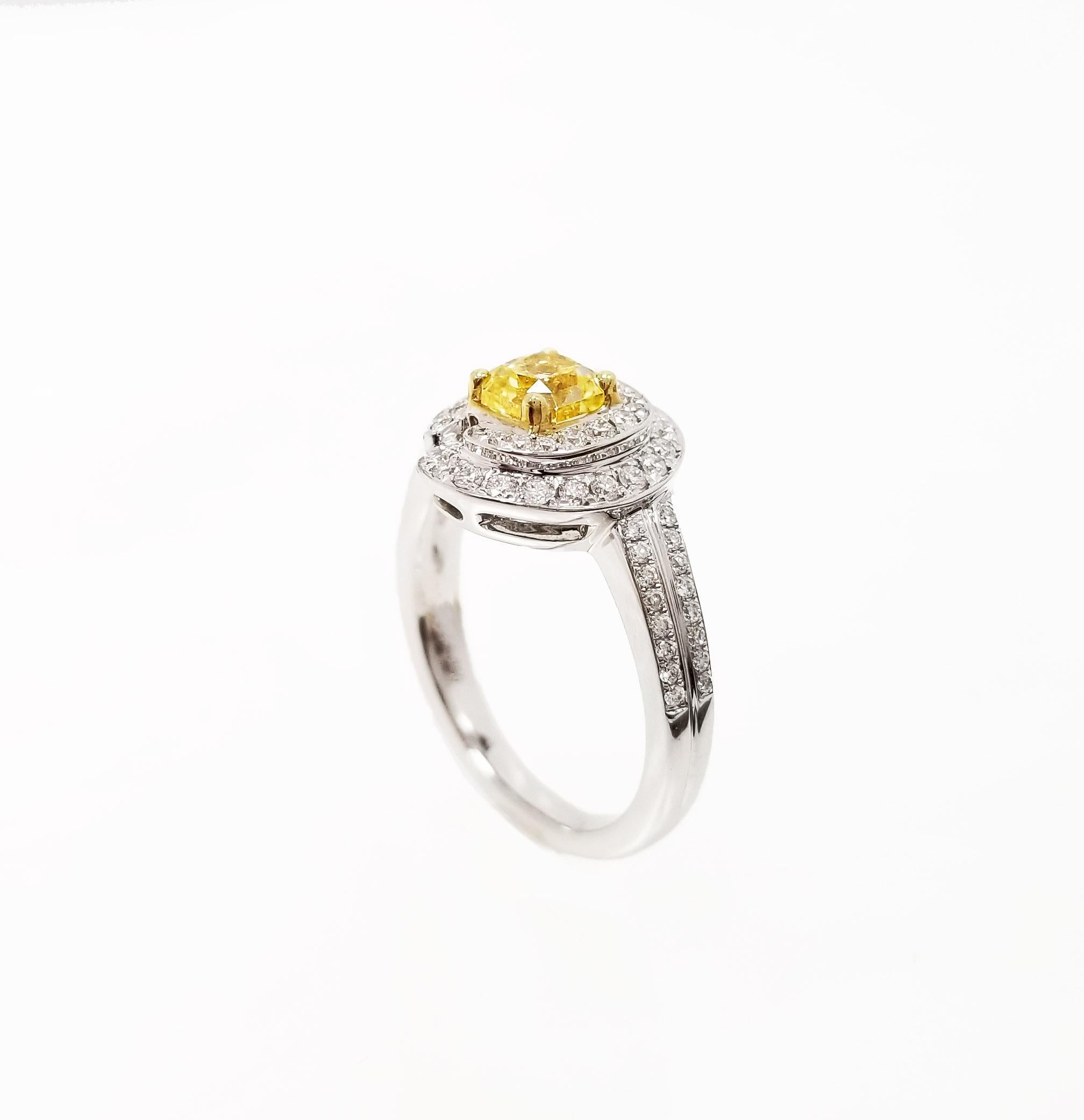 Contemporary Scarselli GIA-Certified 1 Carat Fancy Yellow Natural Diamond 18k Engagement Ring For Sale
