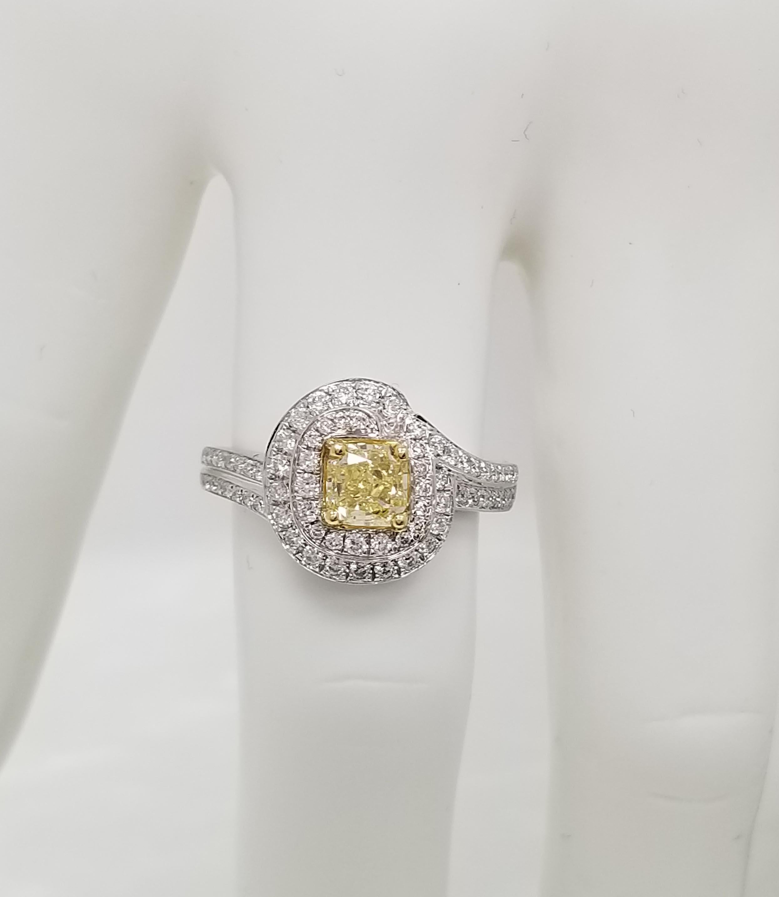 Scarselli GIA-Certified 1 Carat Fancy Yellow Natural Diamond 18k Engagement Ring For Sale 2