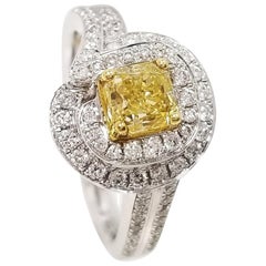 Scarselli Bague de fiançailles en or 18 carats avec diamant jaune fantaisie de 1 carat, certifié GIA