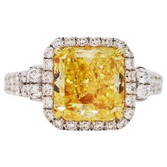 Scarselli GIA zertifiziert 2 Karat Fancy Intensive Yellow Radiant Cut Verlobungsring