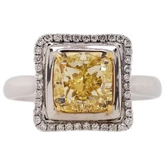 Scarselli GIA-Certified 2 Carat Fancy Yellow Radiant Cut Diamond Engagement Ring