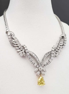 Scarselli Infinite Necklace 4.15 Carat Fancy Yellow Pear Shape Diamond, GIA