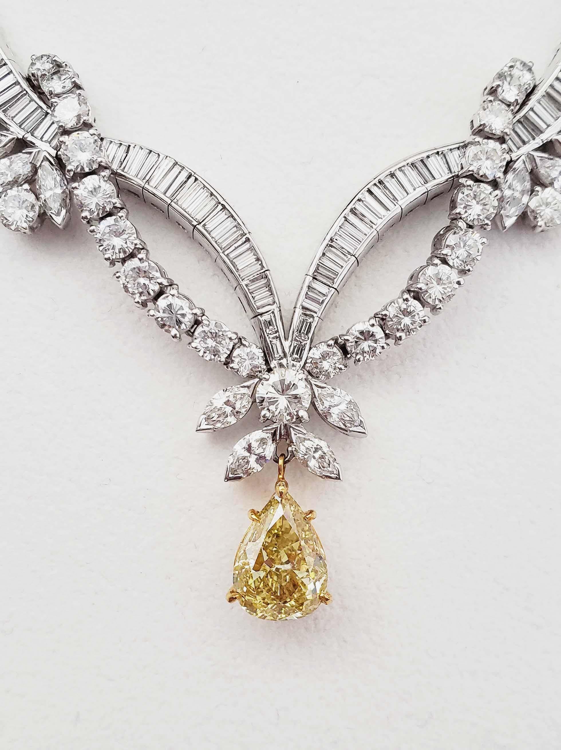 Pear Cut Scarselli Infinite Necklace 4.15 Carat Fancy Yellow Pear Shape Diamond, GIA
