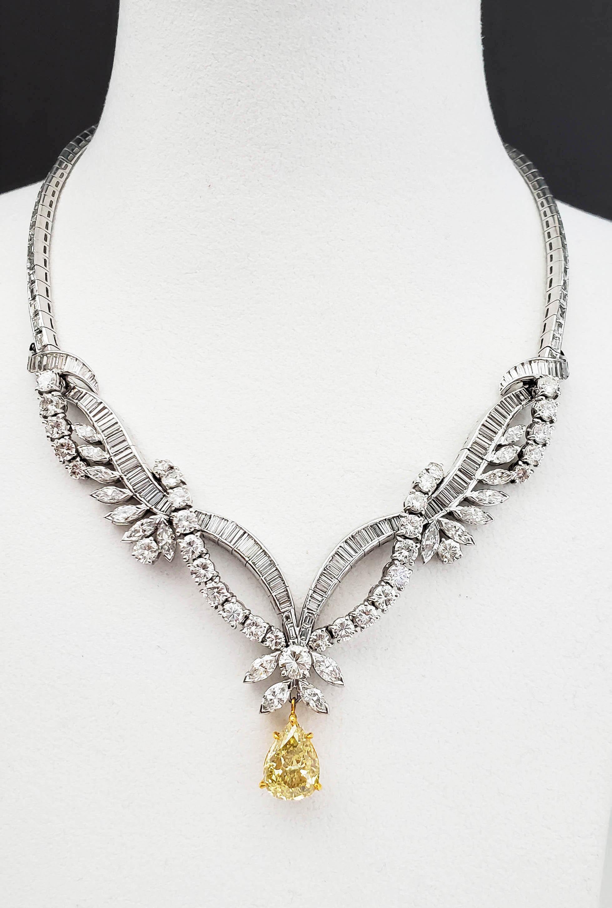 Scarselli Infinite Necklace 4.15 Carat Fancy Yellow Pear Shape Diamond, GIA 1