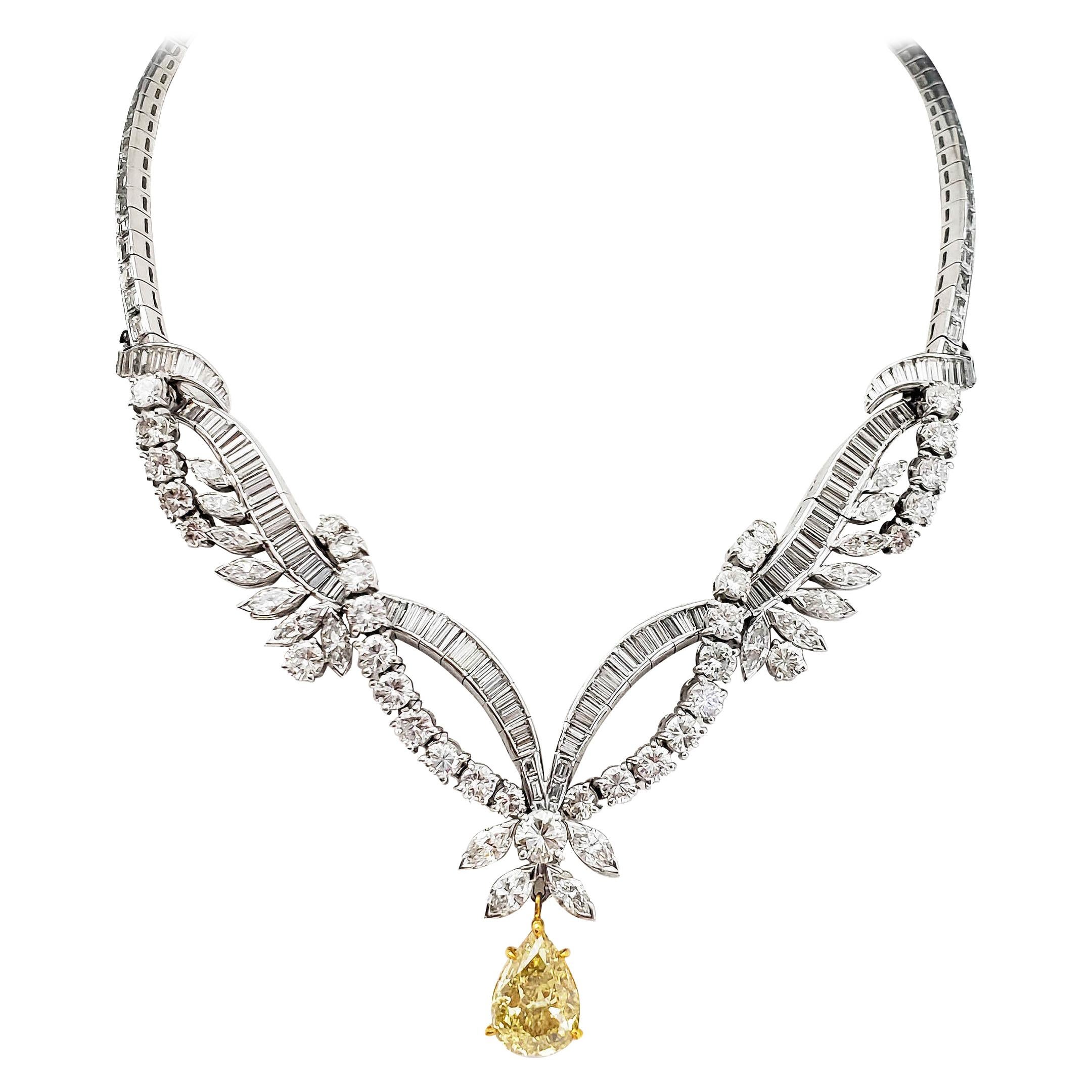 Scarselli Infinite Necklace 4.15 Carat Fancy Yellow Pear Shape Diamond, GIA