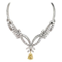 Scarselli Infinite Necklace 4.15 Carat Fancy Yellow Pear Shape Diamond, GIA