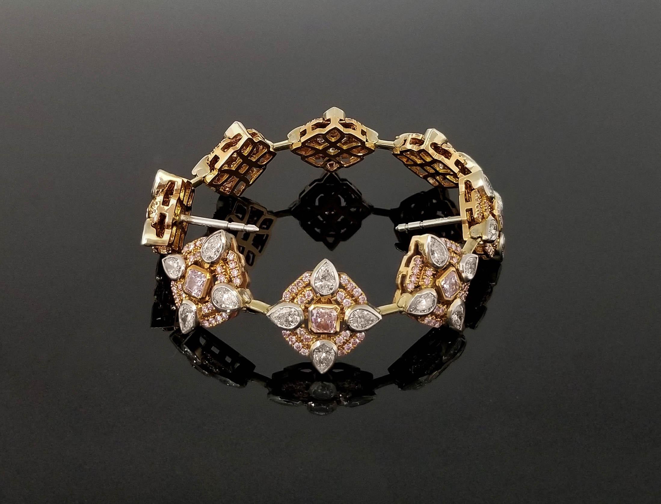 Scarselli, longues boucles d'oreilles pendantes en or 18 carats avec diamants roses et diamants blancs Pour femmes en vente