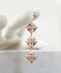 Scarselli Long Pink Diamond and White Diamond Dangle Earrings in 18 Karat Gold