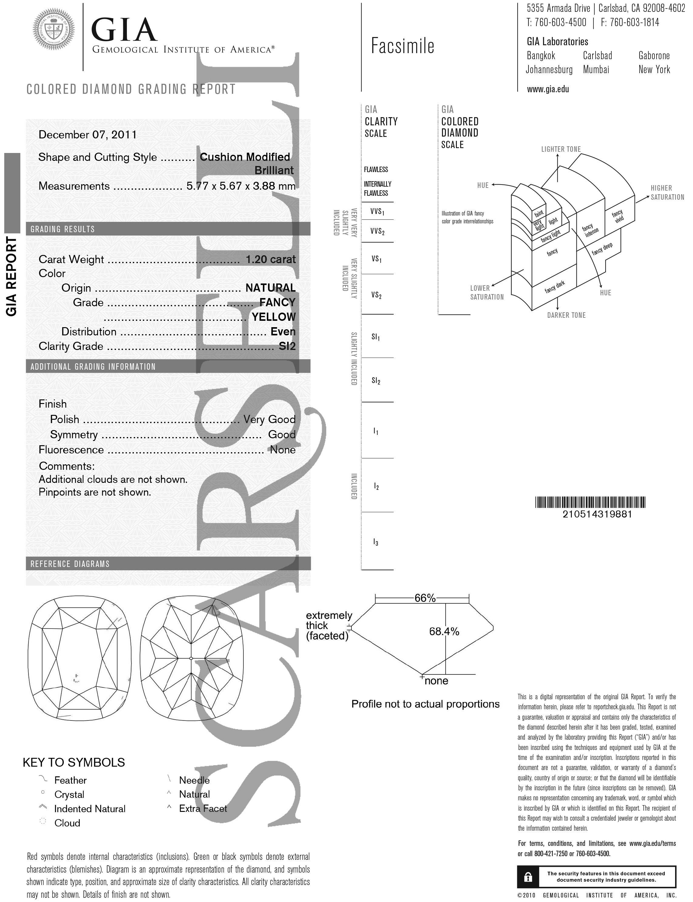 Scarselli Bague cocktail en mosaïque de diamants jaunes fantaisie taille coussin de 1 carat, certifiés GIA  en vente 2