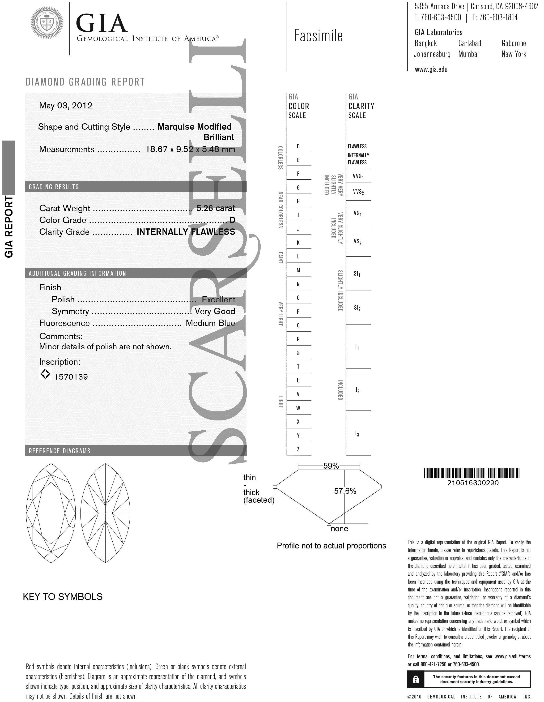 Marquise Cut Scarselli Platinum ring with DeBeers GIA Certified 5 Carat Marquise Diamond For Sale