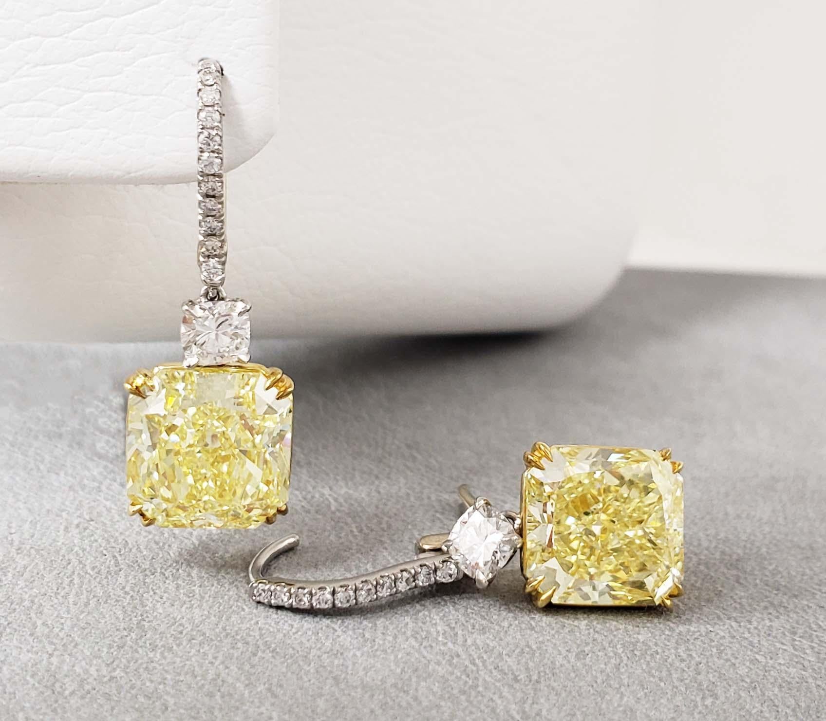 Women's Scarselli Radiant Fancy Yellow Drop Earrings 5 carat each in Platinum
