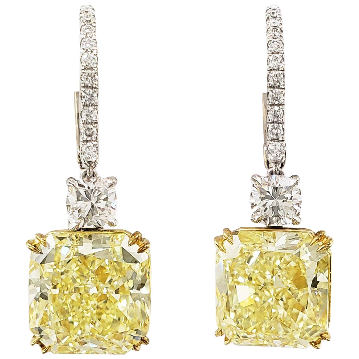 Scarselli Radiant Fancy Yellow Drop Earrings 5 carat each in Platinum