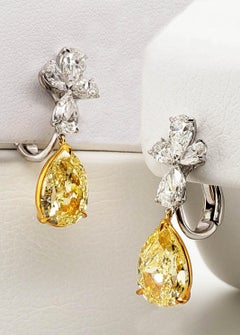 Scarselli Drop Earrings Yellow Pear Diamonds 4 carat each GIA Certified
