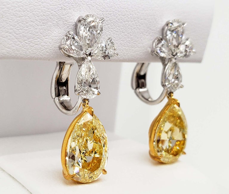 Scarselli Drop Earrings Yellow Pear Diamonds 4 carat each GIA Certified ...