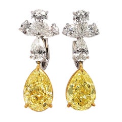 Boucles d'oreilles en goutte Scarselli Diamants en forme de poire jaune et diamants 4 carats chacun, certifiées GIA