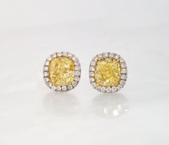 SCARSELLI Stud Platinum Earrings 2 Carat Fancy Yellow Diamond Each GIA