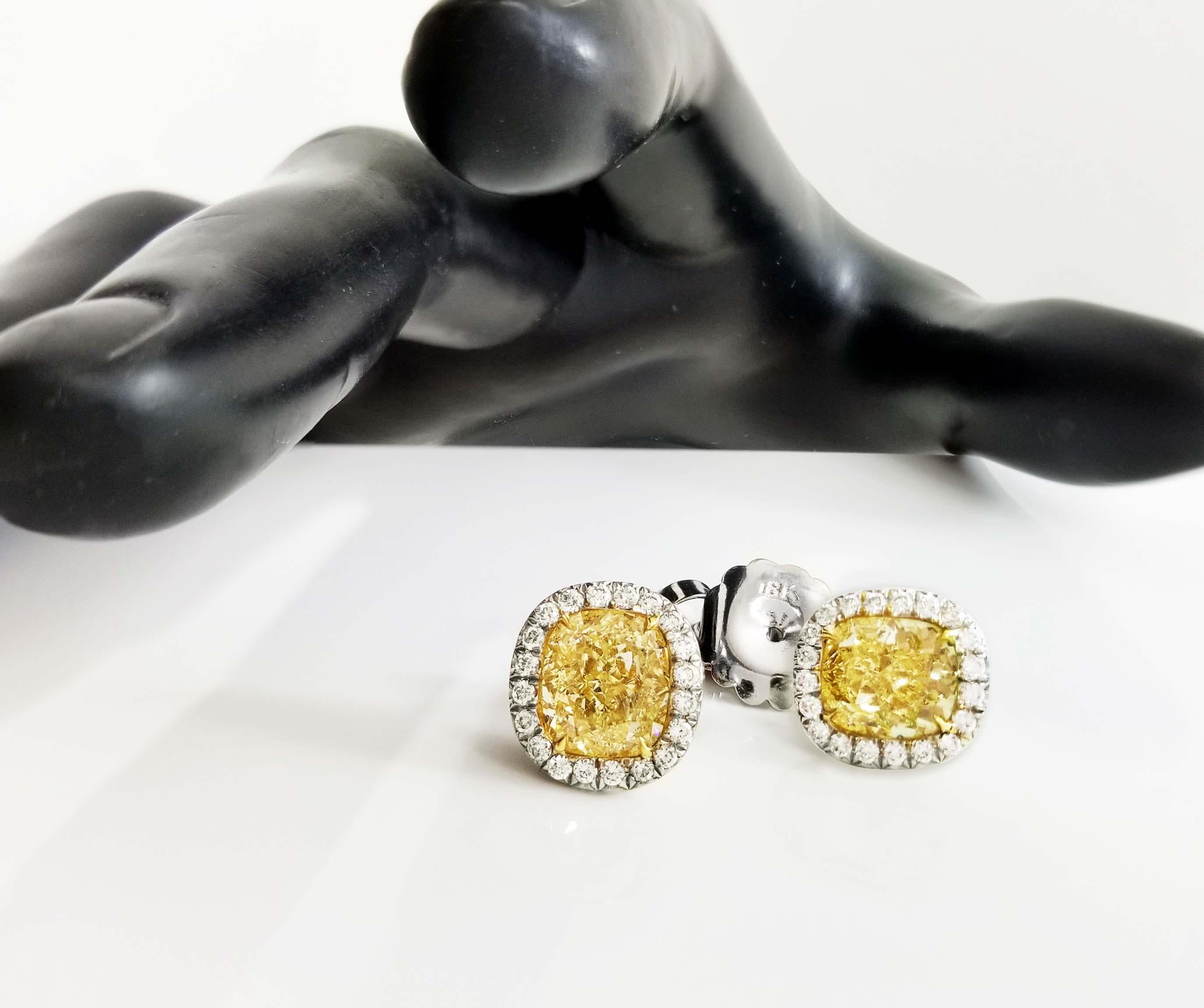 2 carat yellow diamond earrings