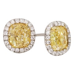 SCARSELLI Stud Platinum Earrings 2 Carat Fancy Yellow Diamond Each GIA