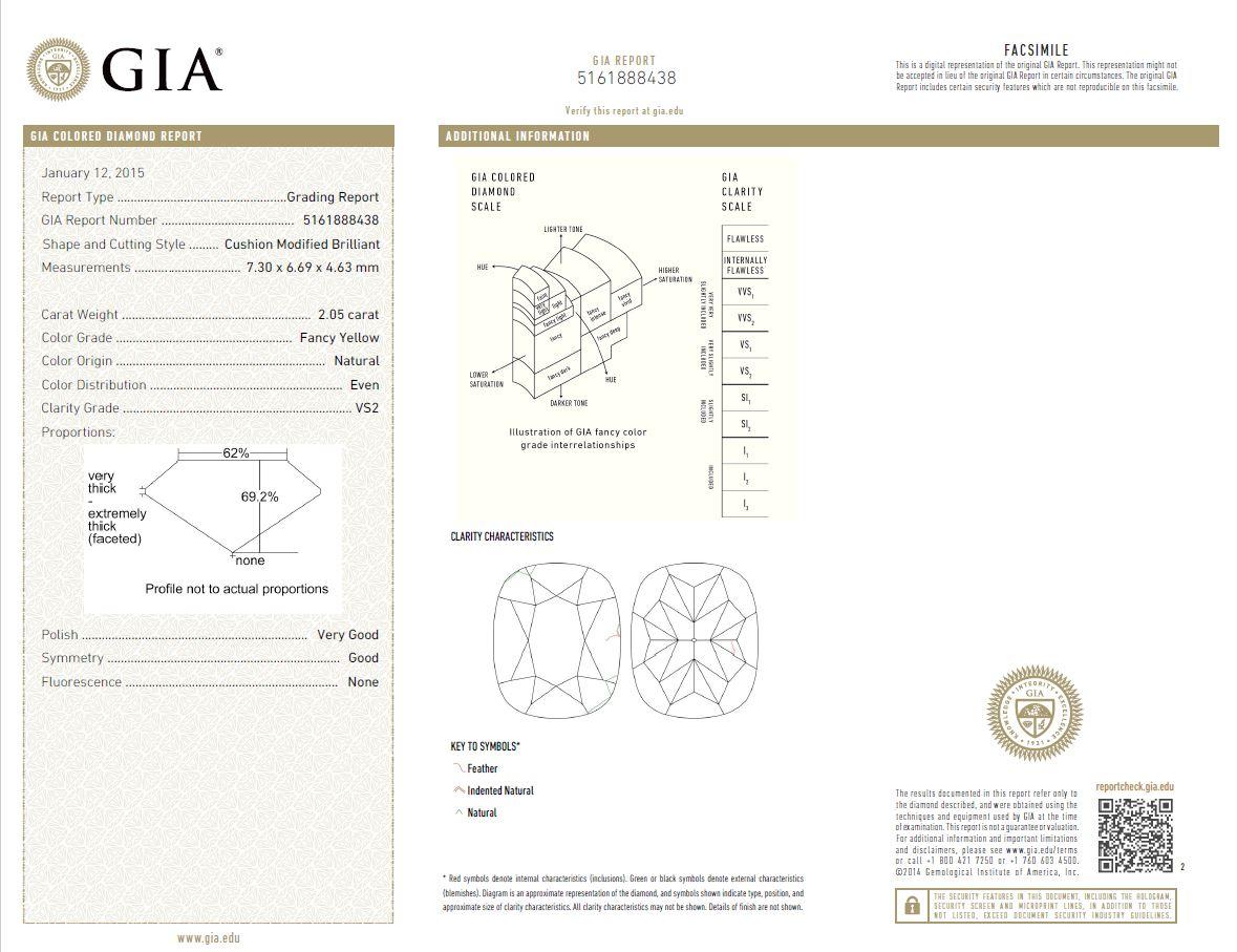 Scarselli Stud Platinum Earrings with 2 Carat Fancy Yellow Diamond Each GIA Damen