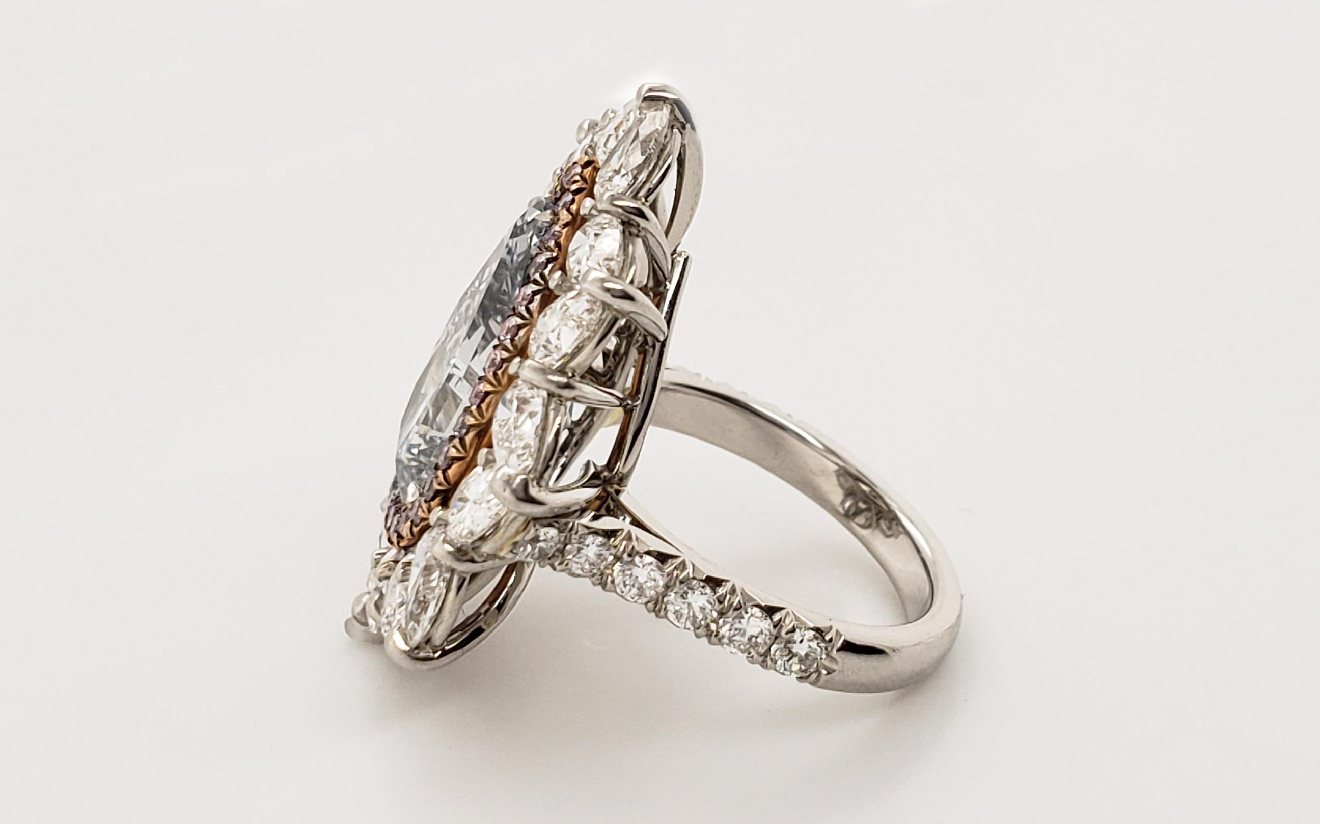 Scarselli 6 Karat Blauer Diamant Wassertropfen Platin Ring   im Zustand „Neu“ im Angebot in New York, NY