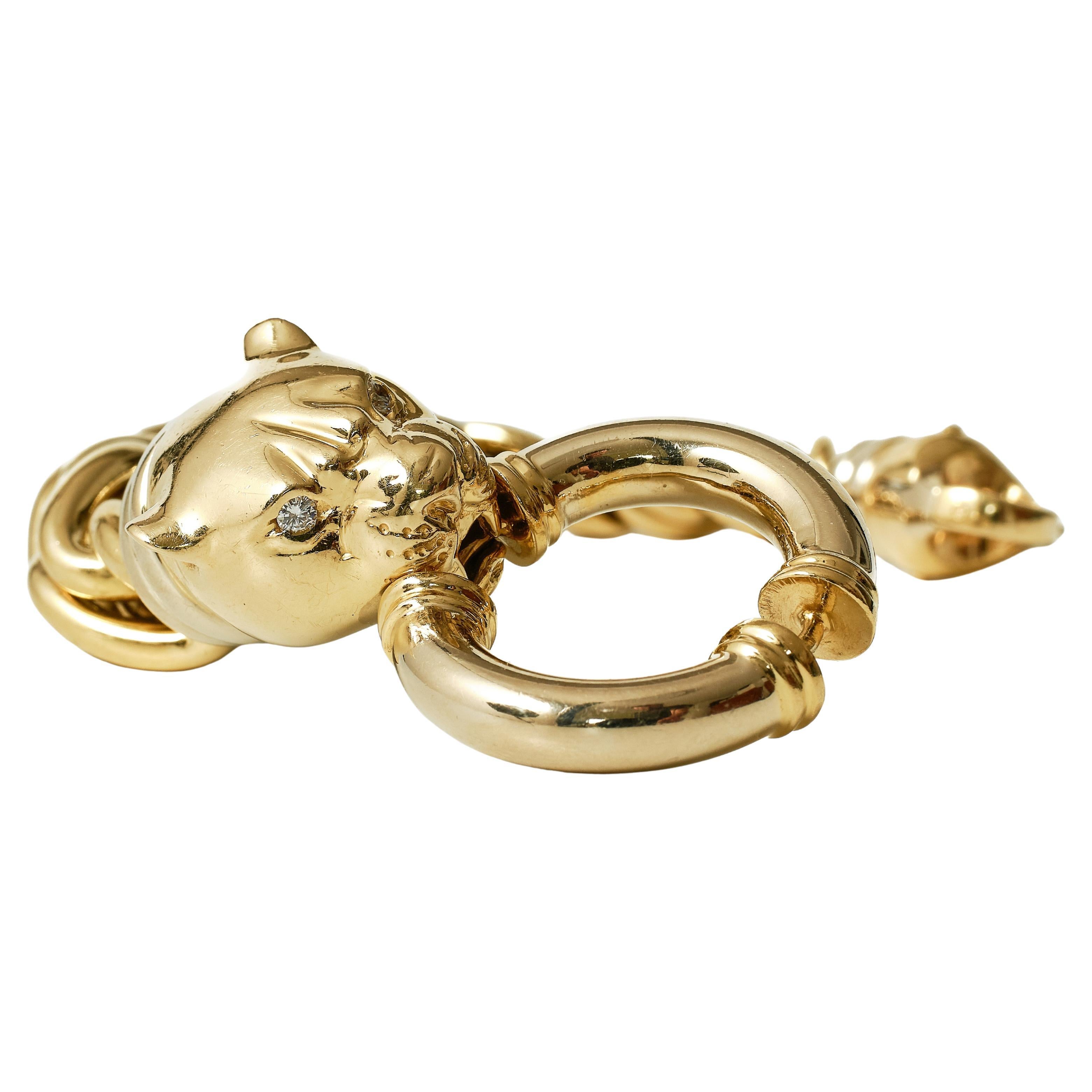 Scarselli yellow and white 18k gold Panther diamond chain bracelet For Sale