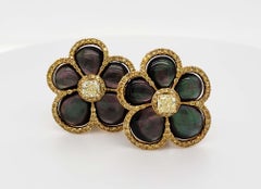 Scarselli Yellow Diamond and Mother of Pearl Flower Earrings in Yellow Gold