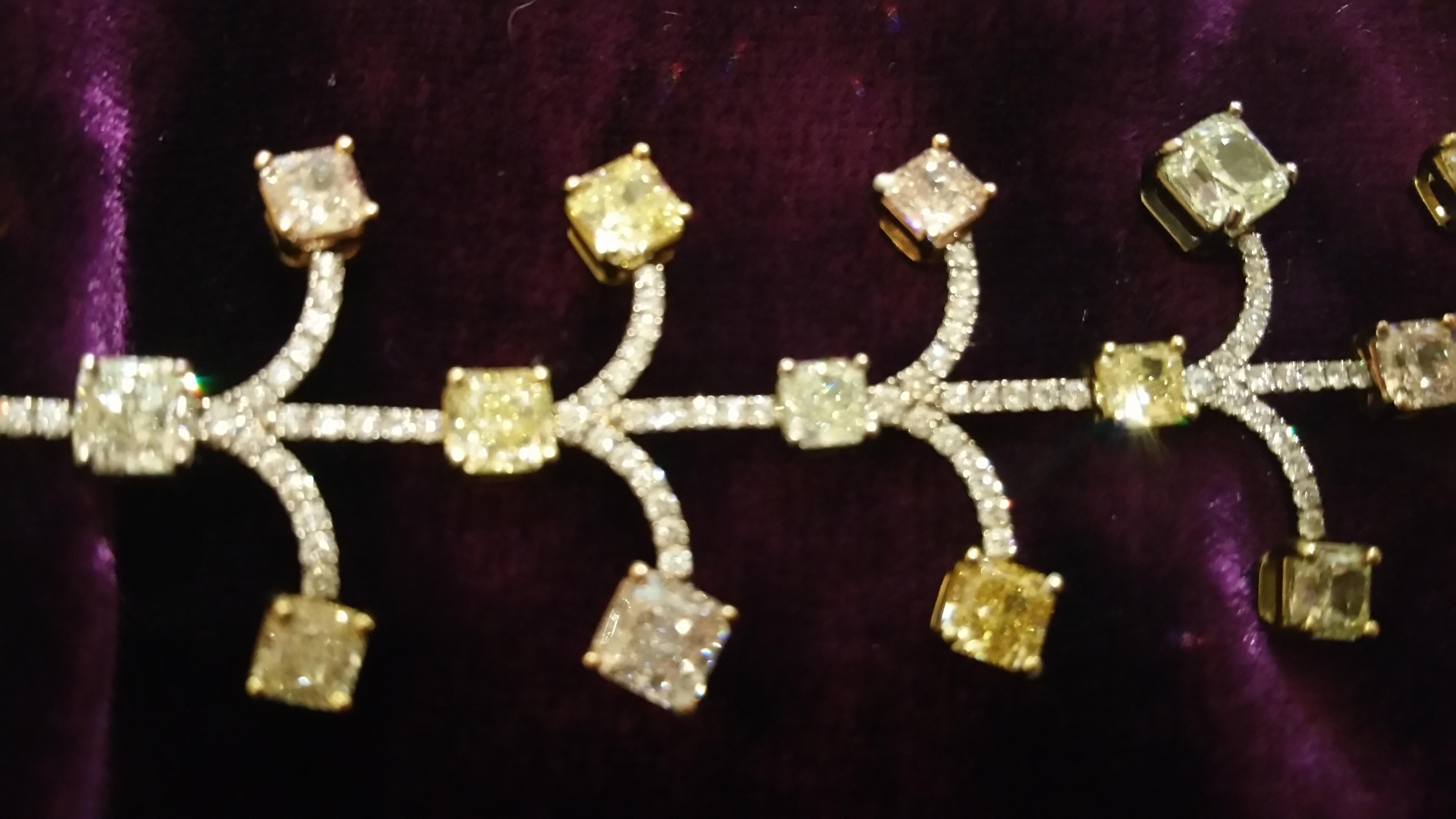 Cushion Cut Scarselli Yellow Diamond Line Bracelet 26.75 Carat