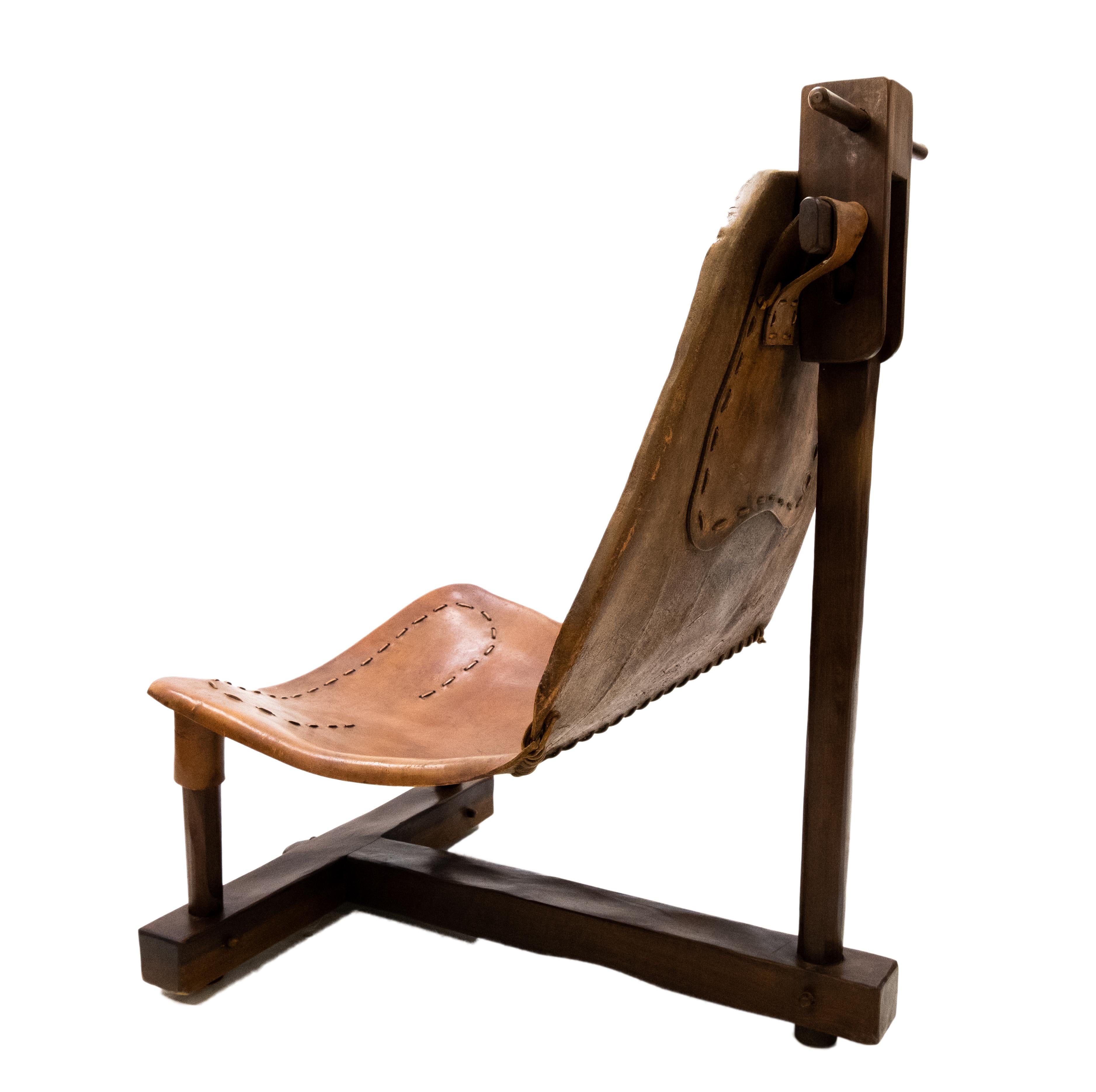 Brutalist Scary Looking Brazilian Leather Hammock T Chair