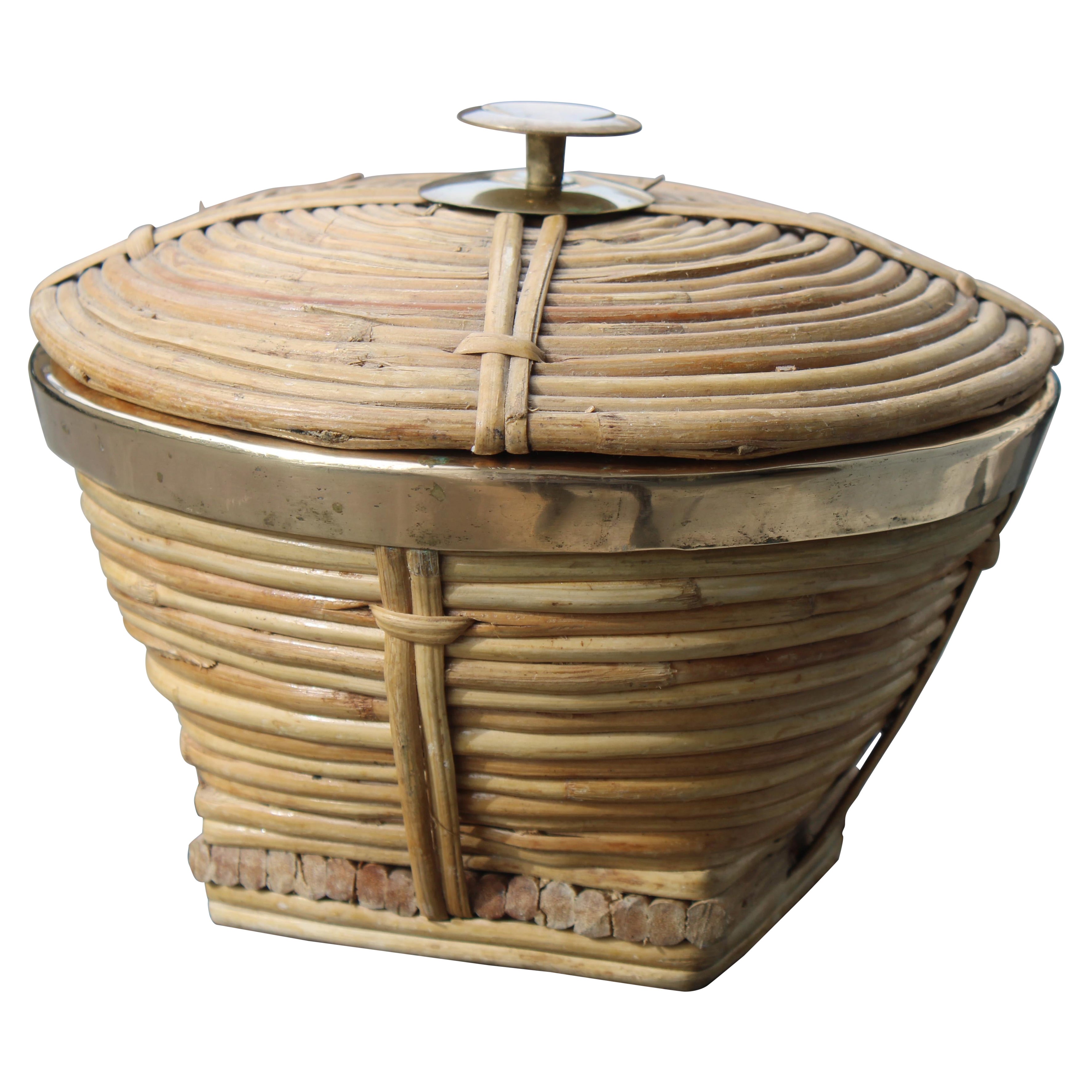 Scatola decorativa Italiana in Bambù e Ottone 1960s