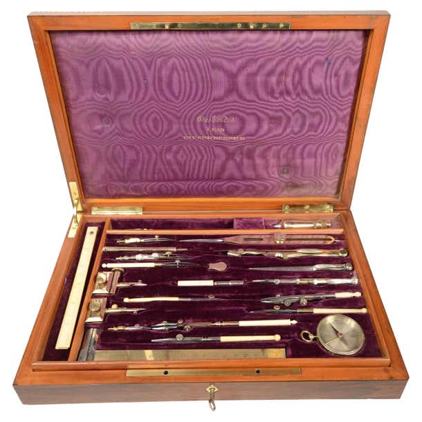 Wooden compass box with rosewood veneer circa 1870s For Sale at 1stDibs