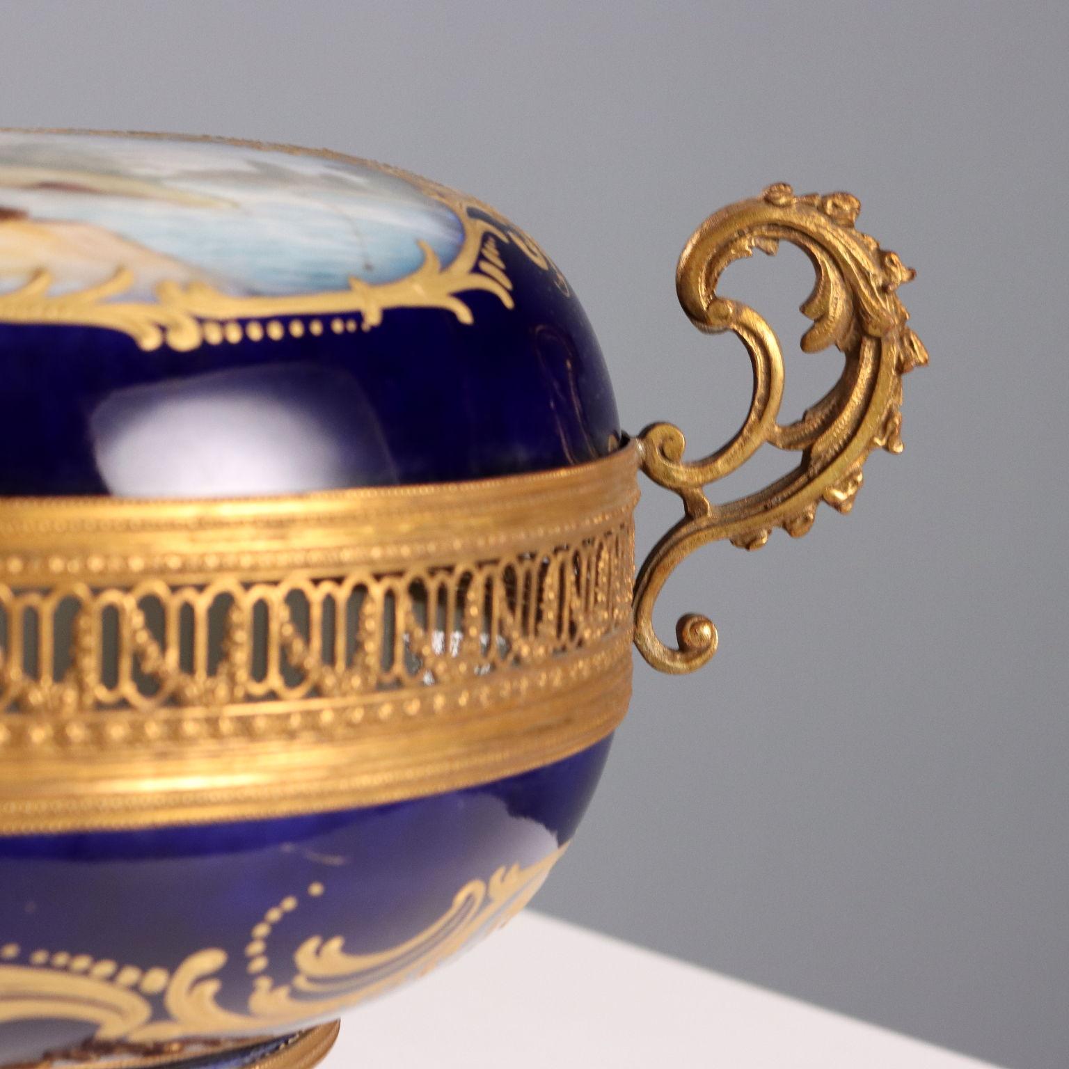 Altro Scatola in Bronzo e Porcellana Blu Cobalto Francia Primi '900 in vendita