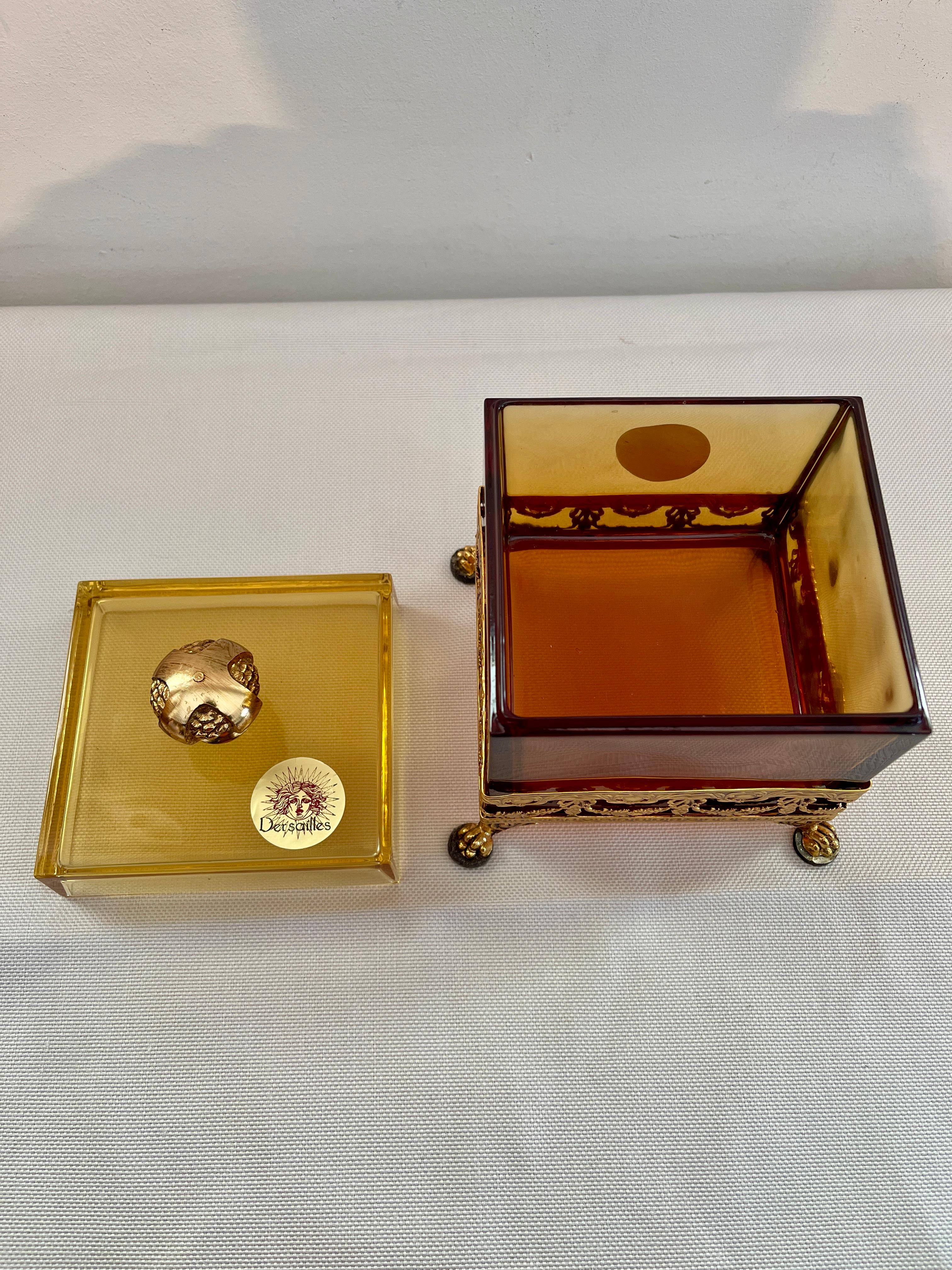 Italienische Dose aus Bernsteinkristall und Bronze 1990er Jahre im Angebot 4