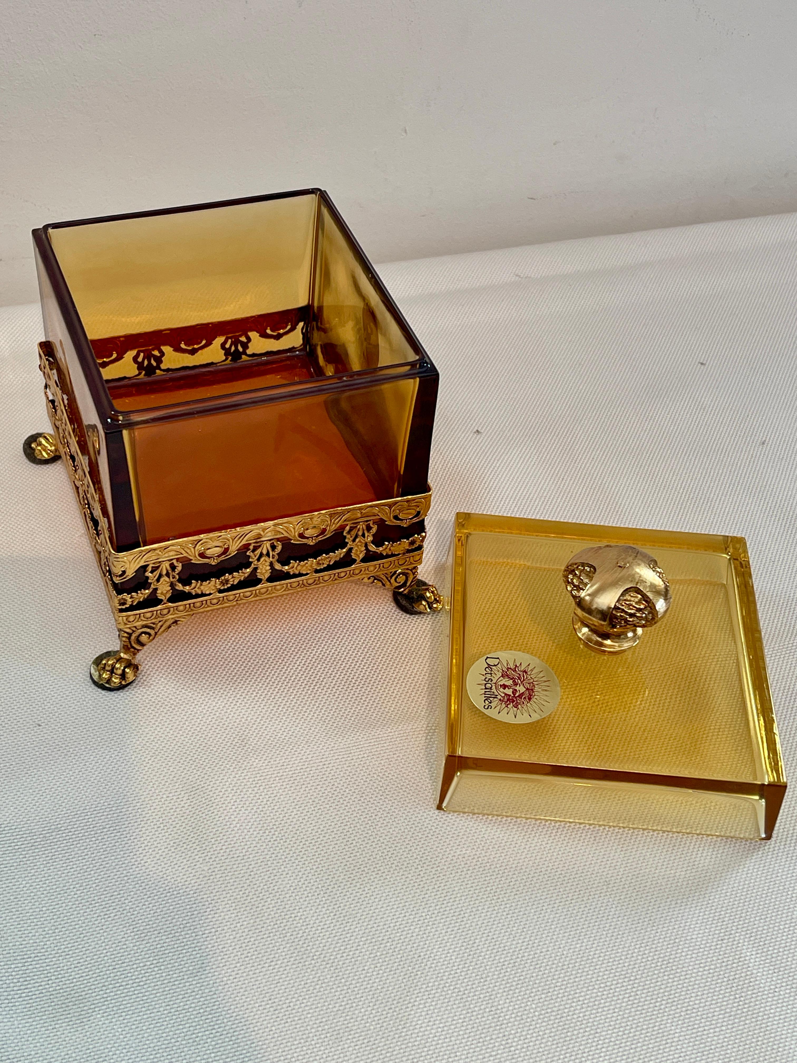 Italienische Dose aus Bernsteinkristall und Bronze 1990er Jahre im Angebot 2