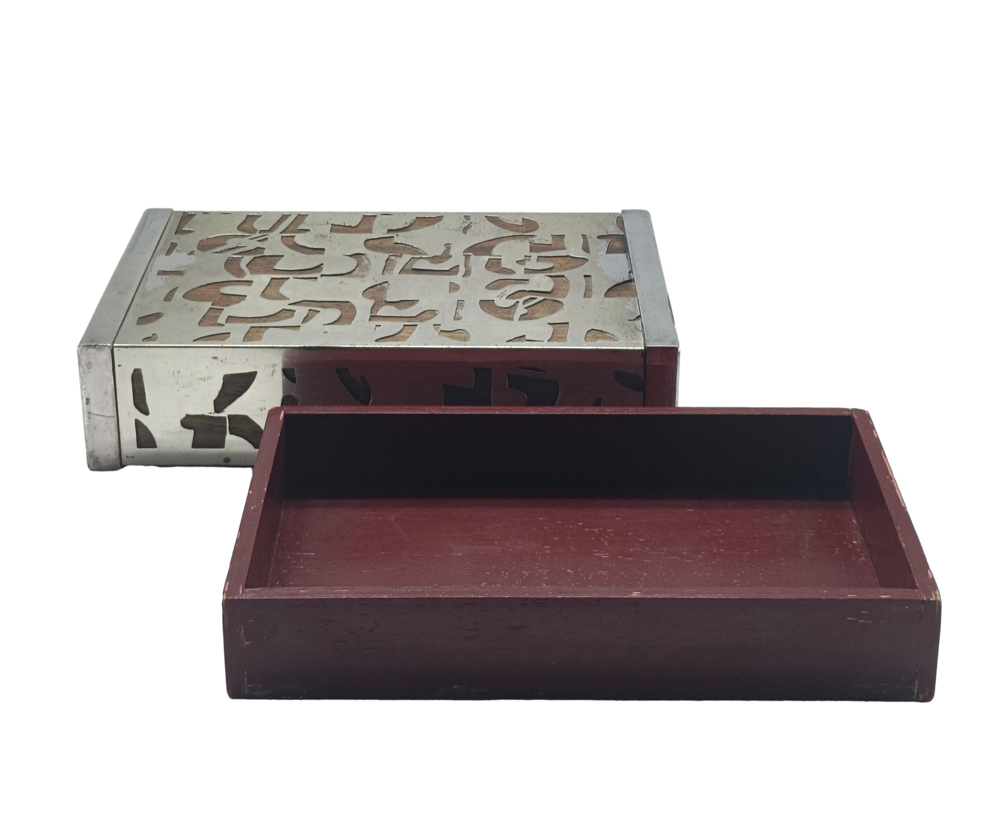 Scatola in Legno e Metallo Traforato, Italia 1970s For Sale 2