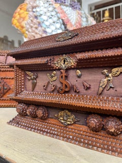 Tramp art wooden box dated 1911