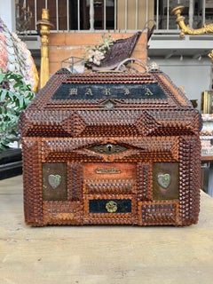 Boîte à souvenirs allemande Tramp Art en bois avec date 1903