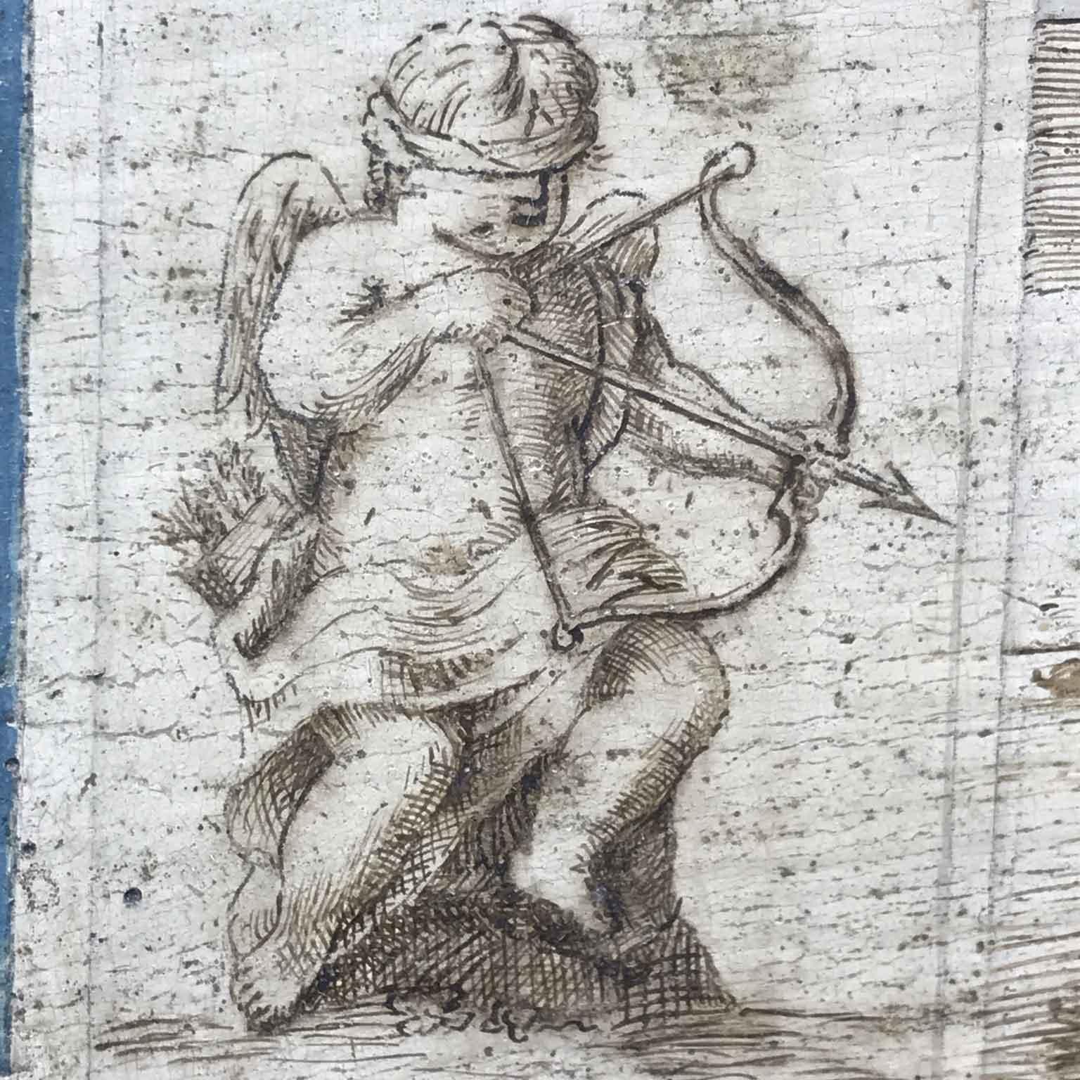 Scatola Italiana XVIII Secolo Laccata in Azzurro con Finta Carta e Fiorellini en venta 6