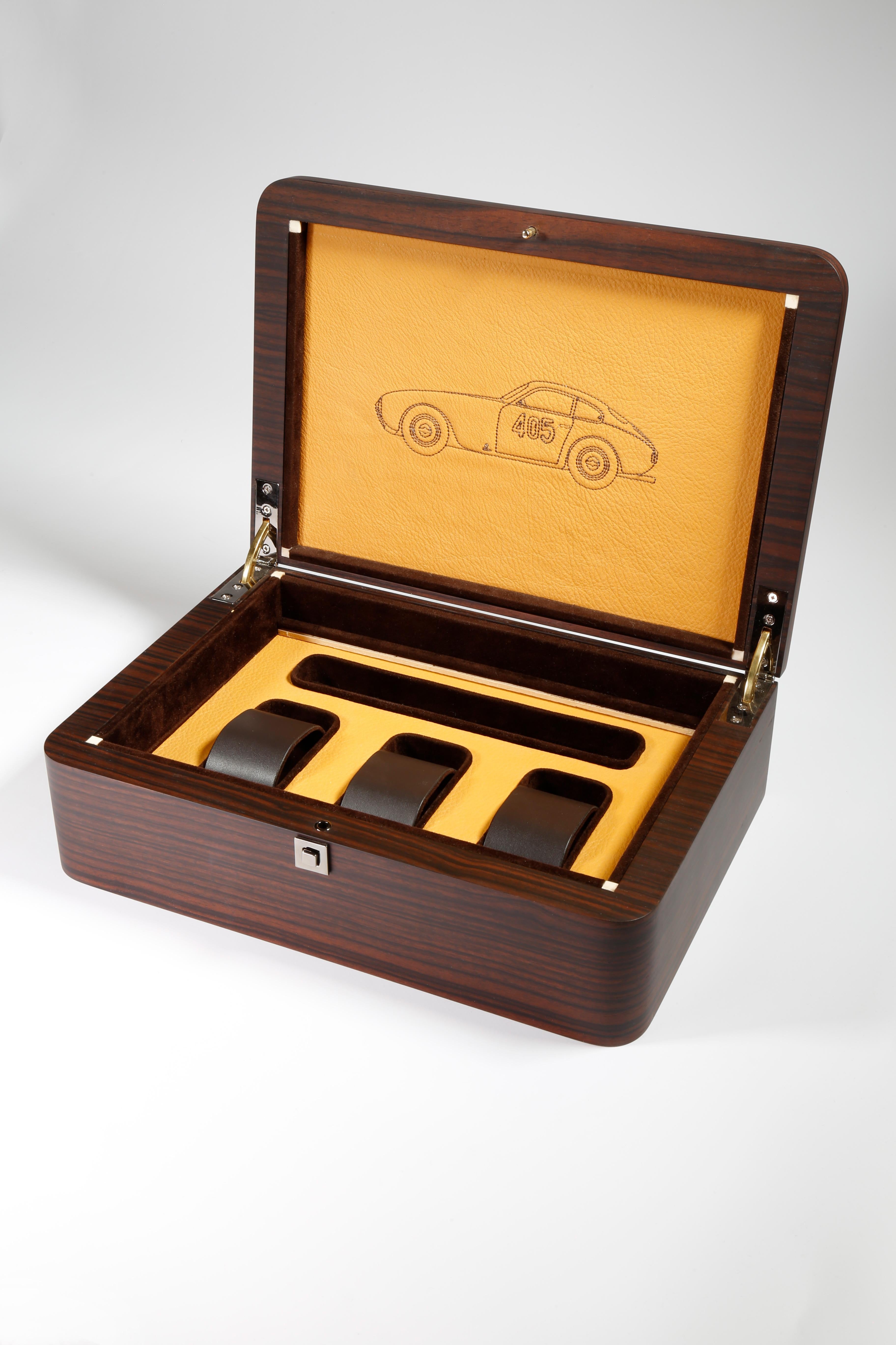 Caja de reloj Millemiglia de ébano y cuero con bordado Giordano Viganò Moderno en venta