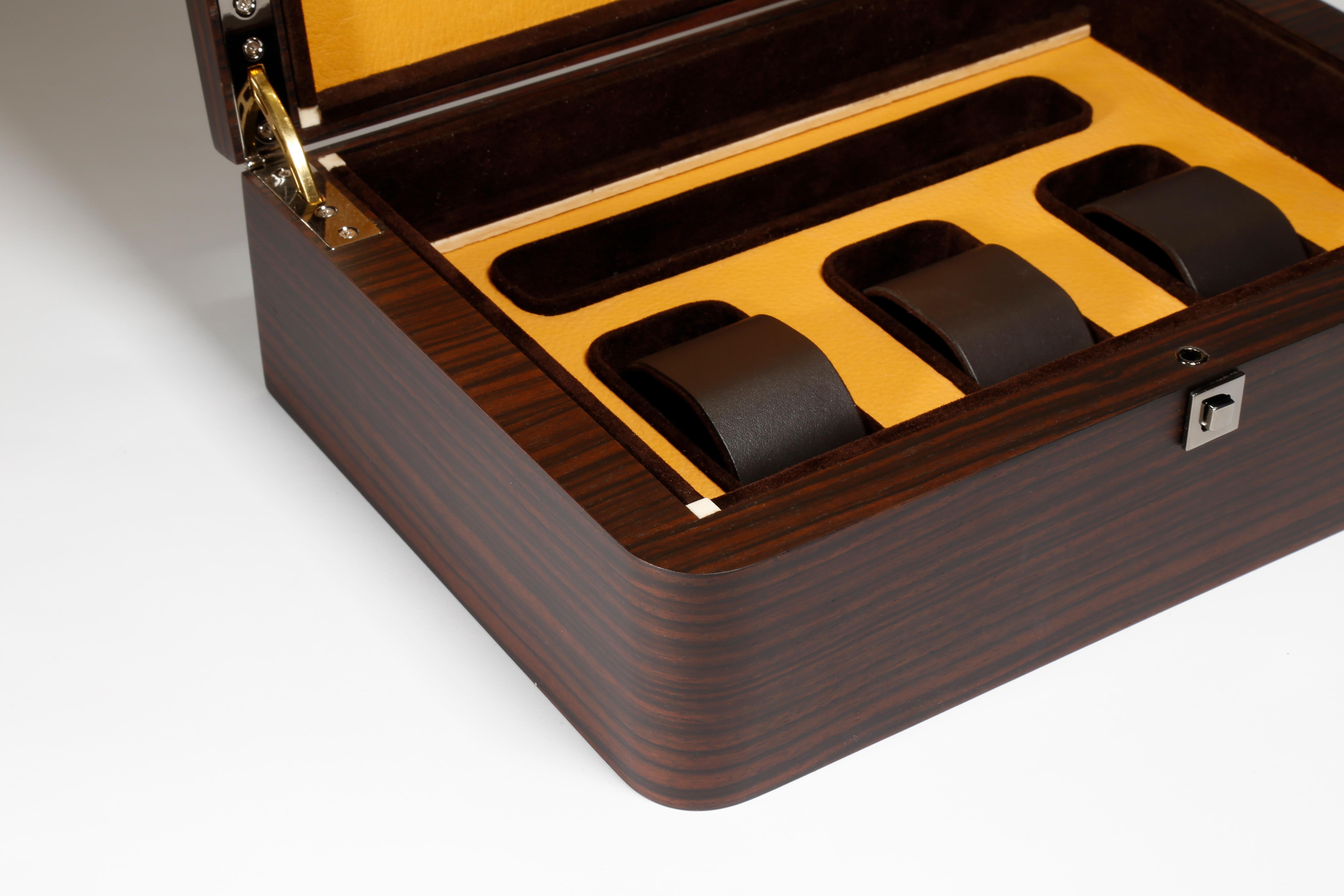 Caja de reloj Millemiglia de ébano y cuero con bordado Giordano Viganò European en venta