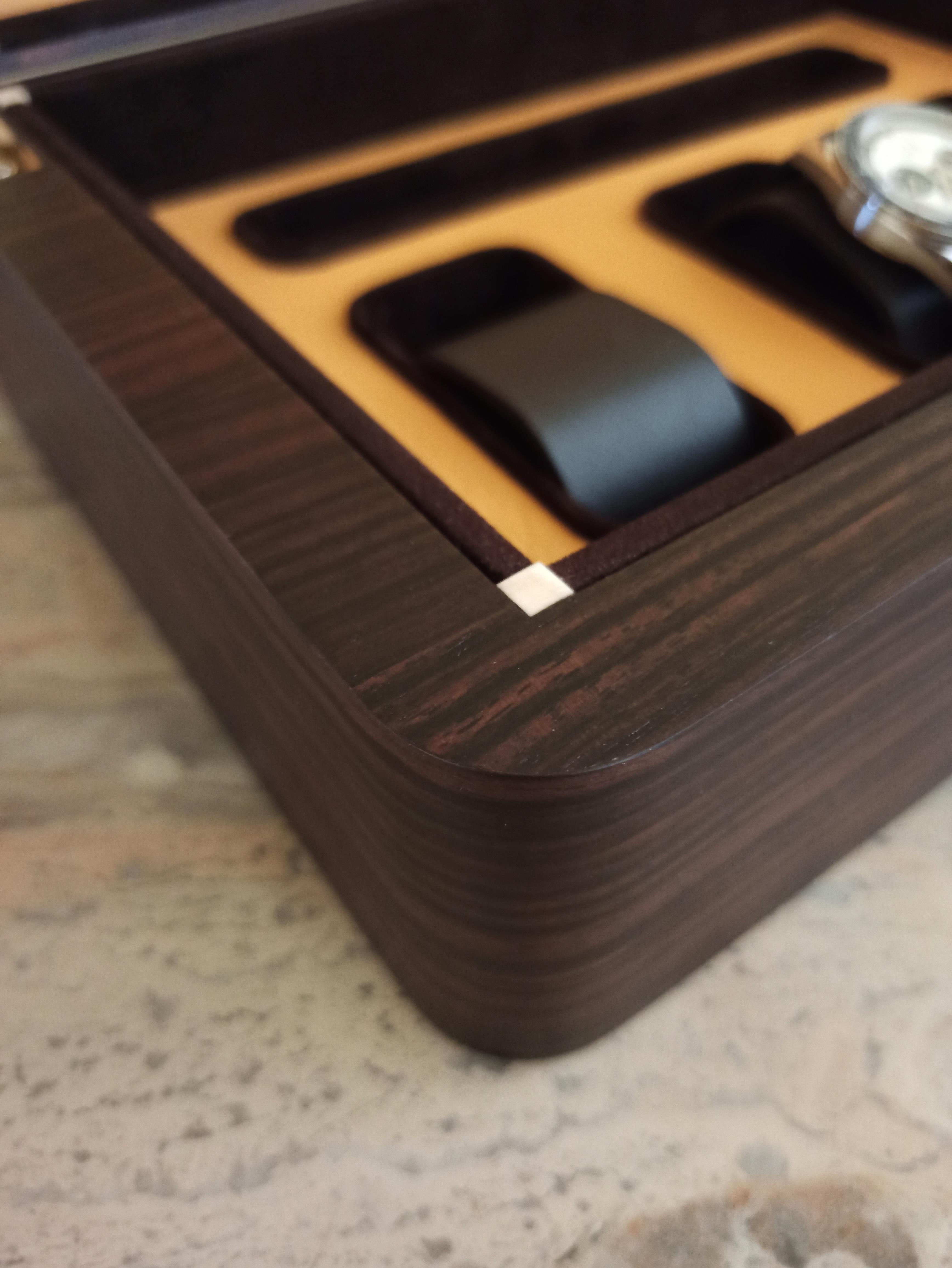 Caja de reloj Millemiglia de ébano y cuero con bordado Giordano Viganò en Nuevo estado para la venta en Novedrate, IT